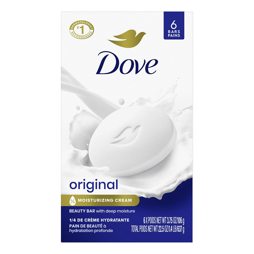 Dove Beauty Bar Soap for Women Original with 1/4 Moisturizing Cream All Skin, 6 Ea, 3.75 Oz